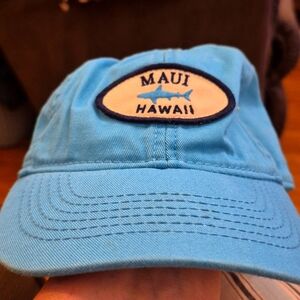 Maui Ball Cap For Young Child Teal Blue Elastic Band In Back EUC Applique Shark
